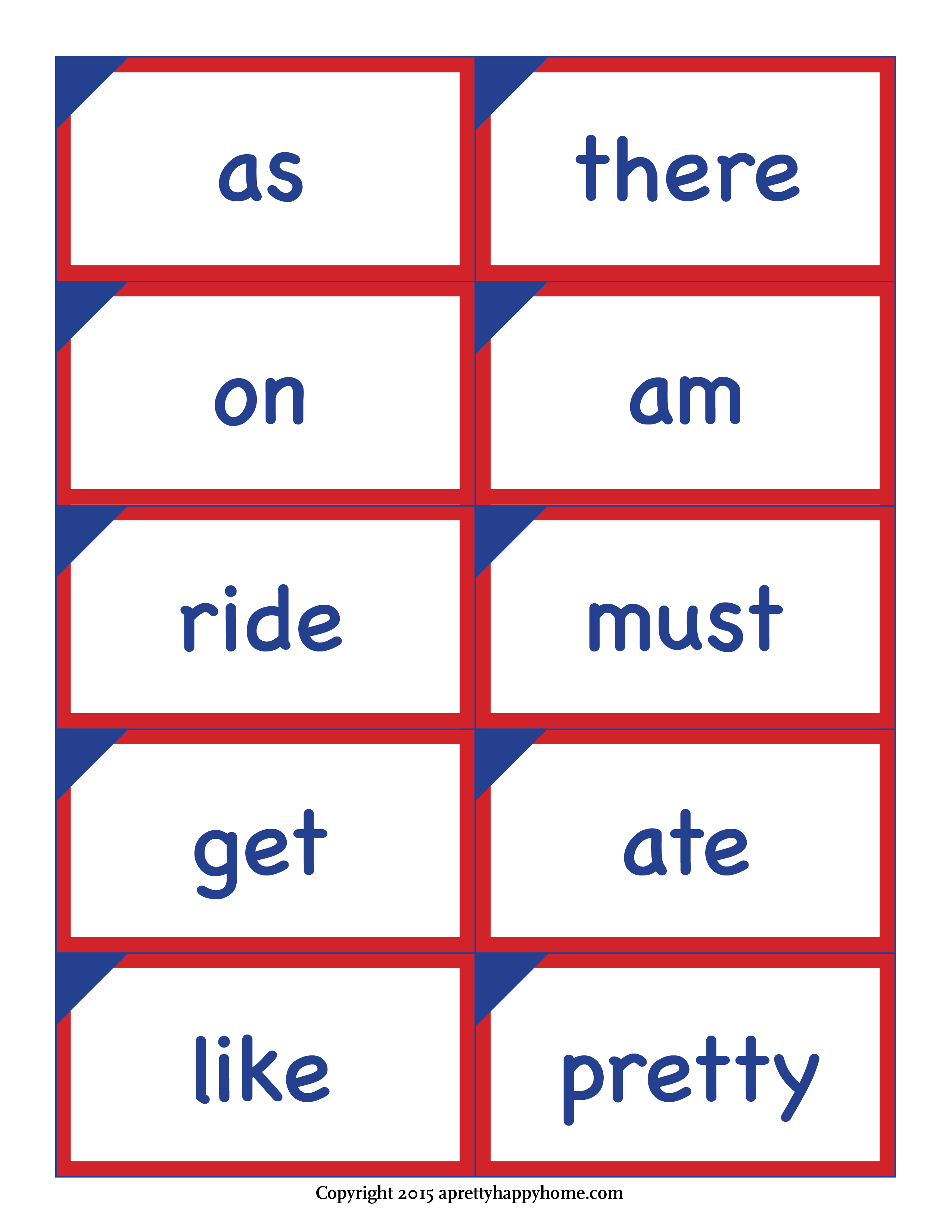 Kindergarten Sight Word Flash Cards - Free Printable - A Pretty Happy Home