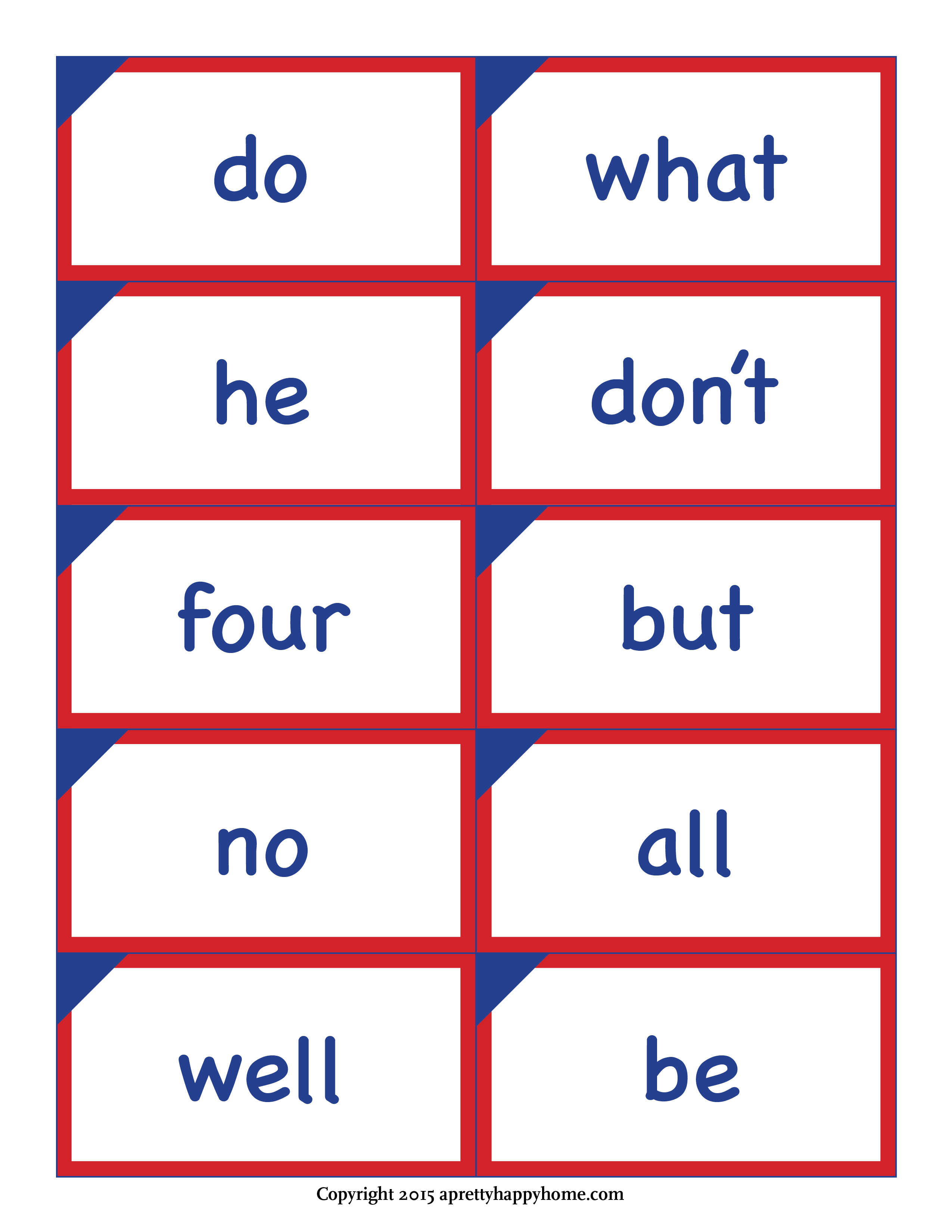 Kindergarten Sight Words Printables Flashcard