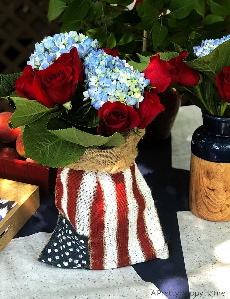 burlap american flag centerpiece using painted burlap