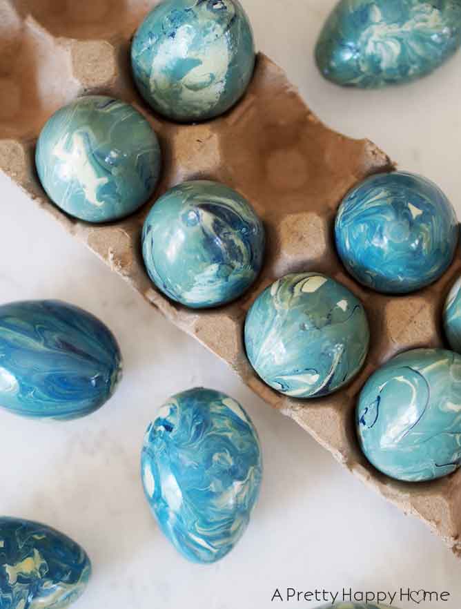 marbled faux easter eggs on the happy list