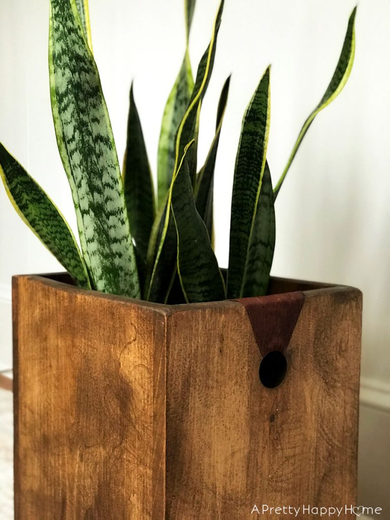 Wood Planter with Leather Handles