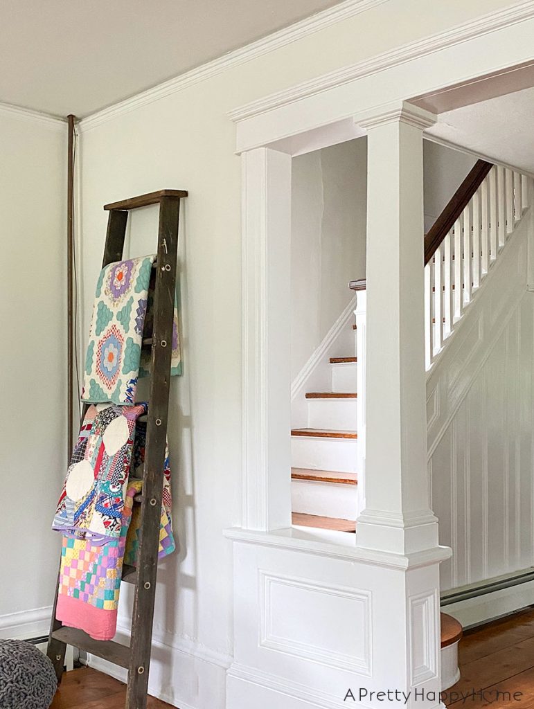 patchwork quilts on blanket ladder