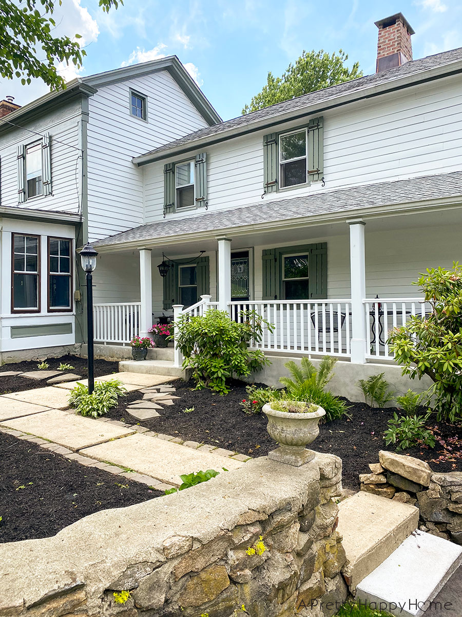 colonial farmhouse front yard landscaping progress