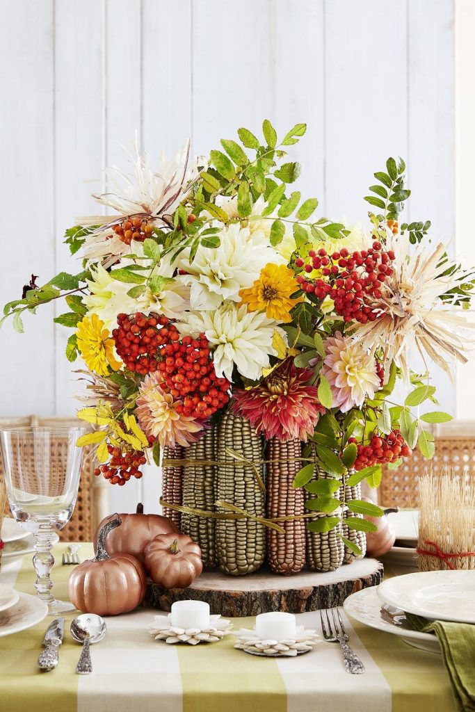 metallized maize centerpiece via country living on the happy list