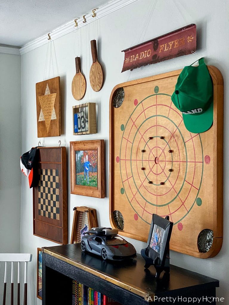 vintage game gallery wall small updates in the kids' bedrooms