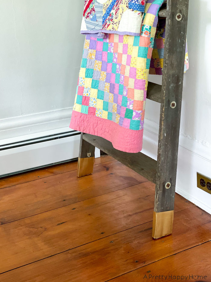 blanket ladder with diy brass leg tips