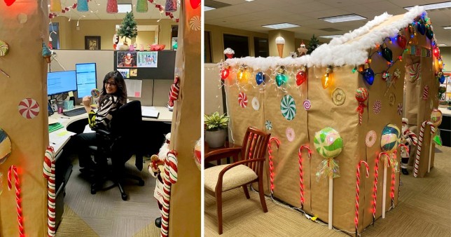 SWNS monika Orrey gingerbread cubicle via metro uk