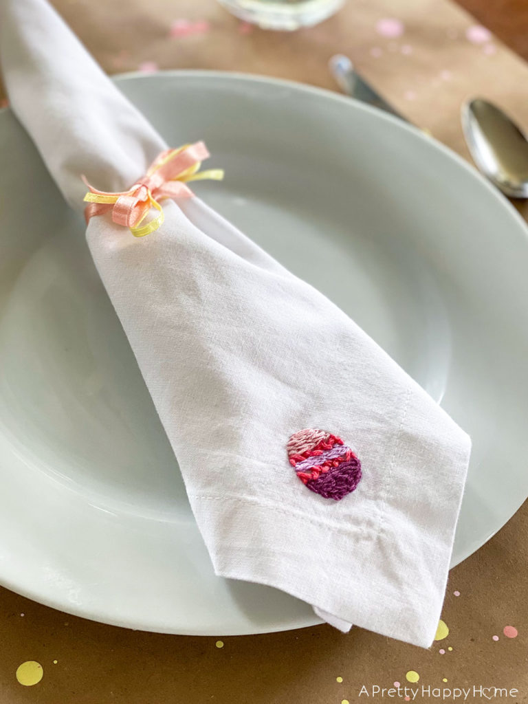 embroidered easter egg napkin