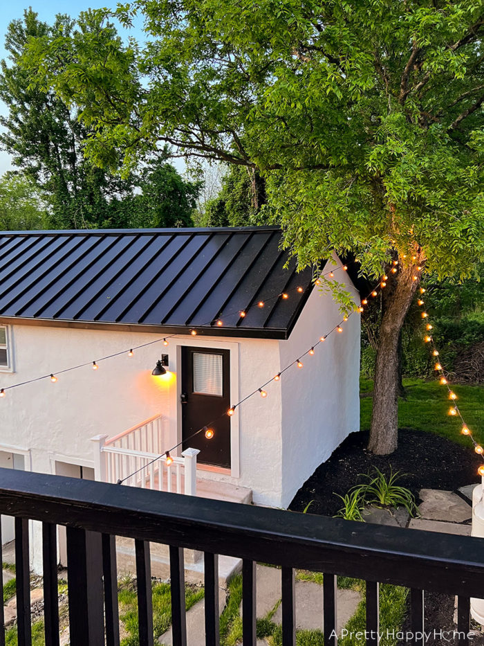 deck with outdoor string lights