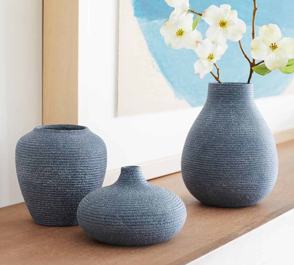 pottery barn blue terracotta vases on the happy list