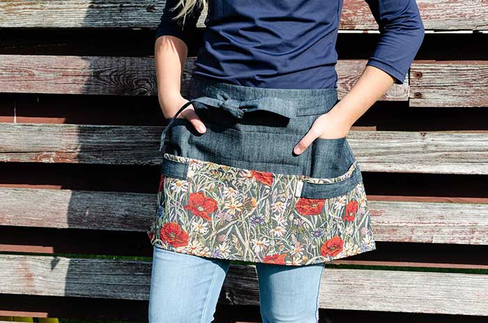 floral and denim gardening apron via etsy seller dill handmade fun gardening finds