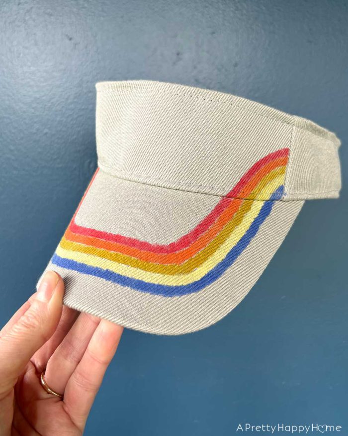 diy retro stripe painted visor or hat use fabric paint to paint stripes on a visor or hat