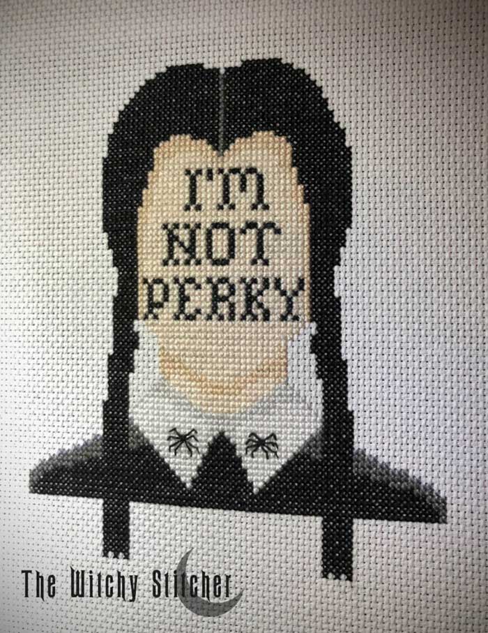 cross stitch pattern wednesday addams i'm not perky by the witchy stitcher via etsy on the happy list