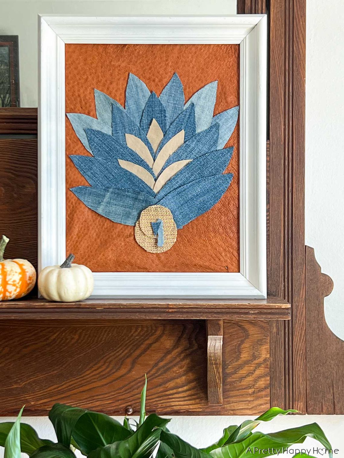 denim turkey craft thanksgiving decor using upcycled denim jeans to make turkey art