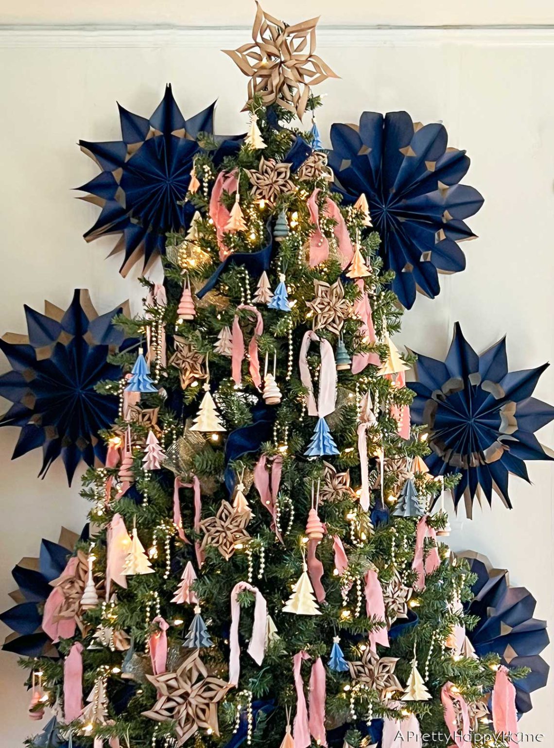 Pink and Navy Christmas Tree With Handmade Ornaments – A Pretty Happy Home