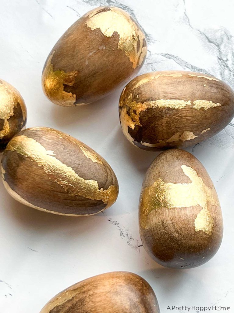 gold leaf wood easter eggs on the happy list