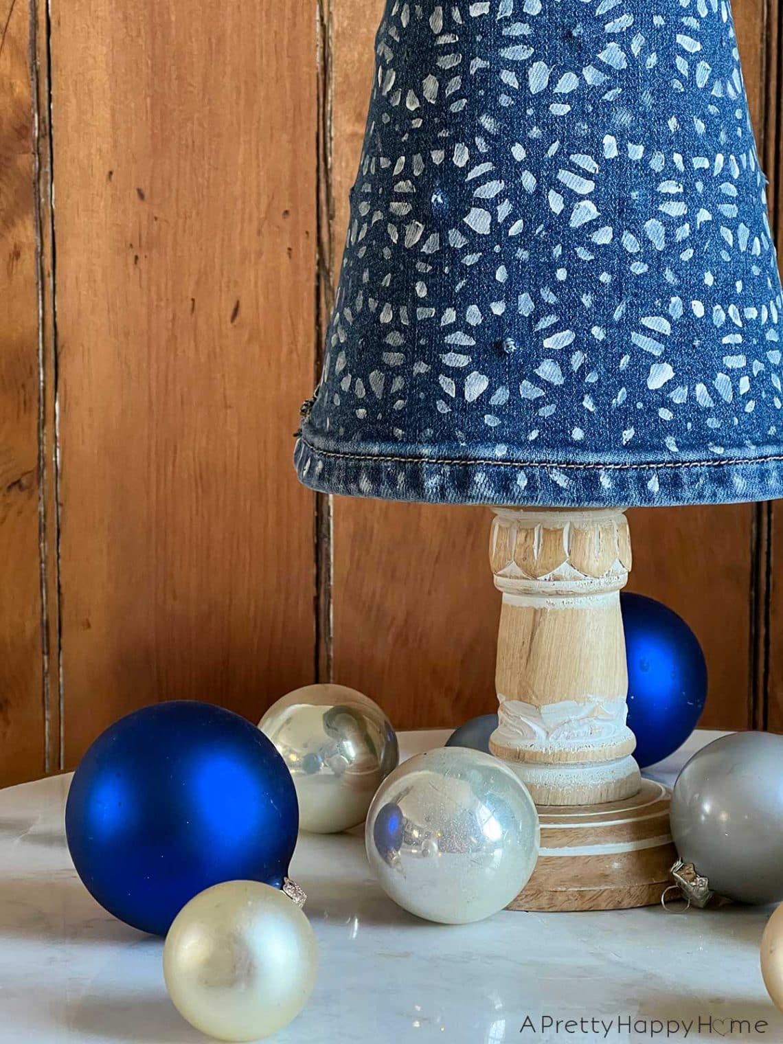 denim christmas tree made with old jeans and paint on the happy list