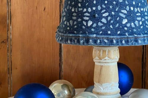 denim christmas tree made with old jeans and paint on the happy list