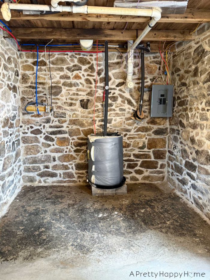 carriage house gym ceiling historic stone foundation in a 250 year old building having recently been repointed with lime mortar using natural hydraulic lime