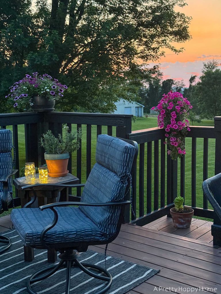 summer deck at sunset in june on the happy list