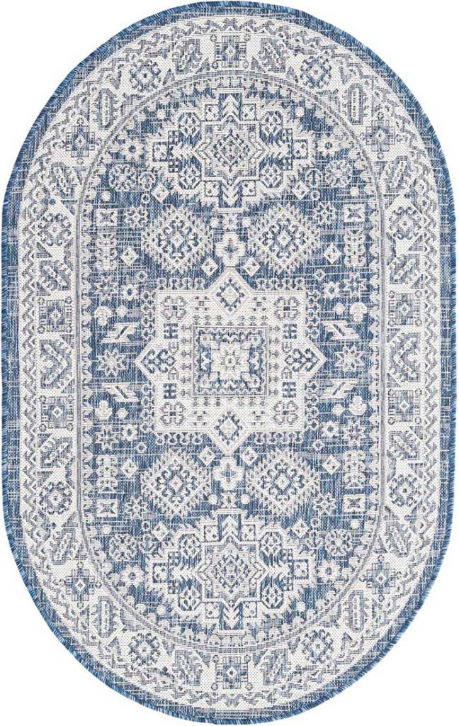 rugs.com oval aztec rug in blue via amazon on the happy list
