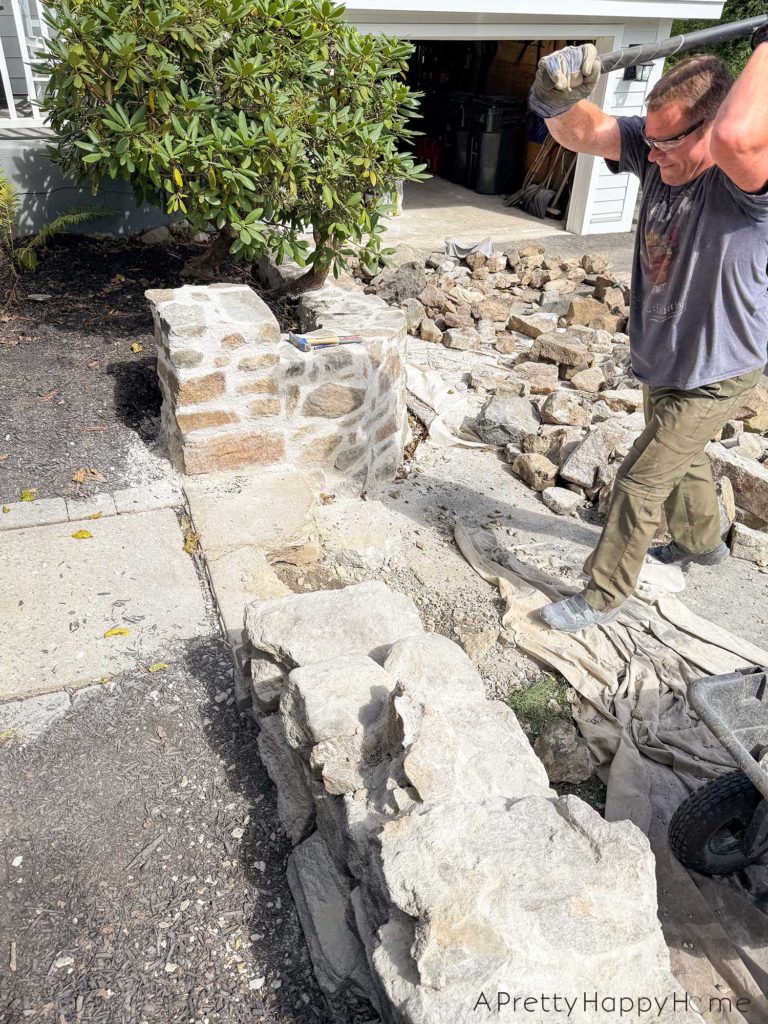 BEFORE Curved Fieldstone Wall: Part 7, The Stairs building fieldstone stairs using lime mortar and historical masonry techniques