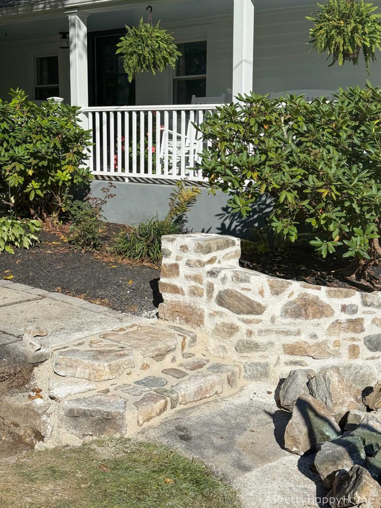 BEFORE Curved Fieldstone Wall: Part 7, The Stairs building fieldstone stairs using lime mortar and historical masonry techniques