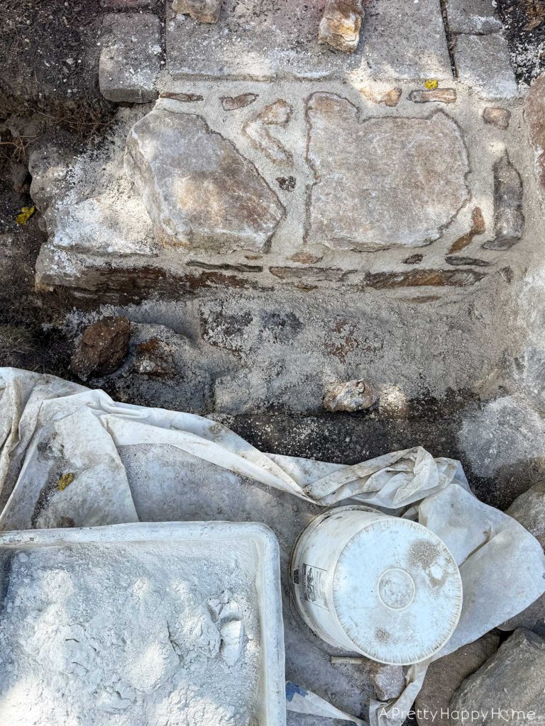 BEFORE Curved Fieldstone Wall: Part 7, The Stairs building fieldstone stairs using lime mortar and historical masonry techniques