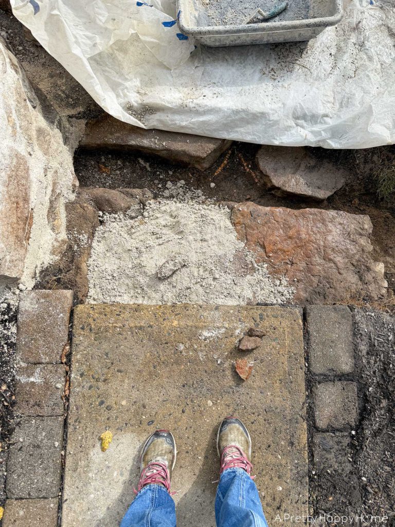 BEFORE Curved Fieldstone Wall: Part 7, The Stairs building fieldstone stairs using lime mortar and historical masonry techniques