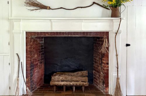 witchy halloween mantel mantel decorated with witch brooms