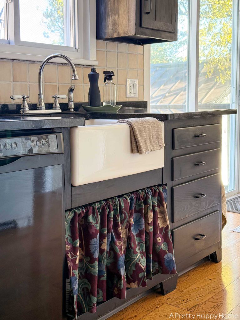 mini kitchen makeover five years later how it held up farmhouse kitchen with stained black cabinets