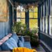color drenched navy blue sunporch overwintering plants