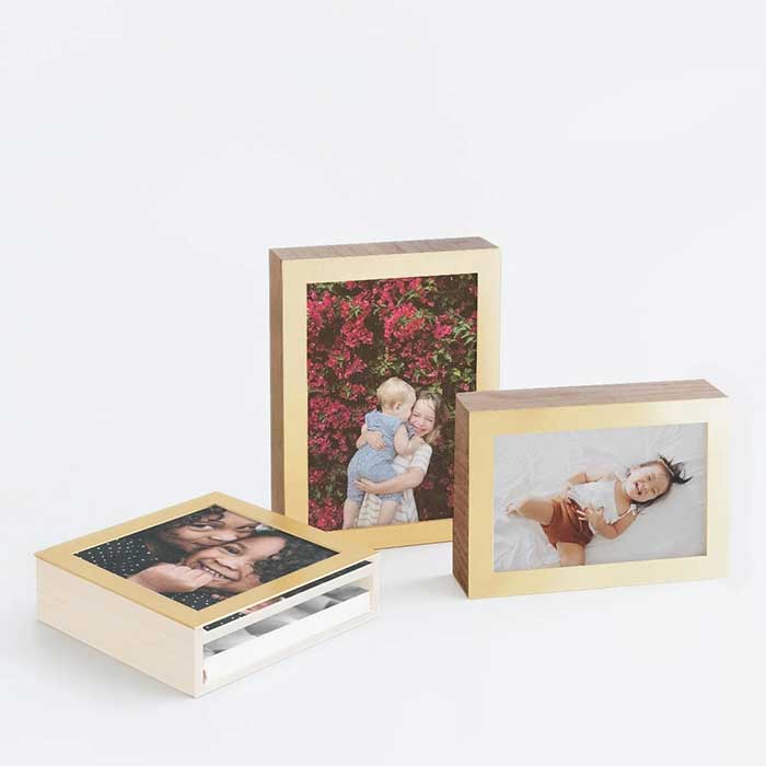 brass and wood photo box from artifact uprising on the happy list
