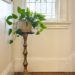 diy brass and wood plant stand up cycled from a lamp base
