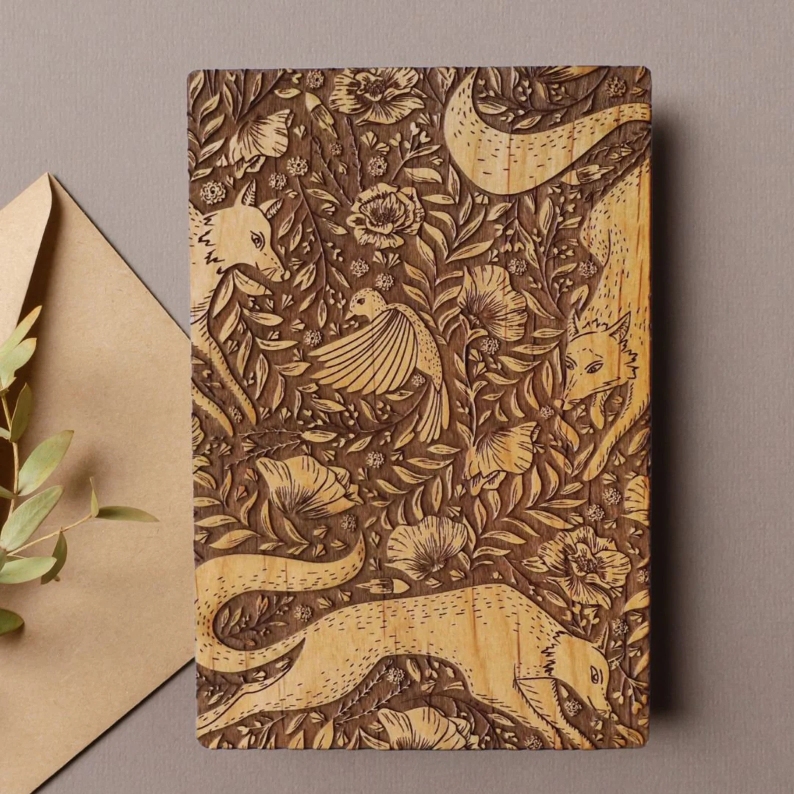 laser engraved wood greeting card with a nature scene from etsy shop luccaworkshop