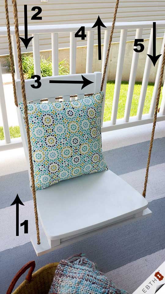 diagram of how to turn a dining room chair into a porch swing using rope