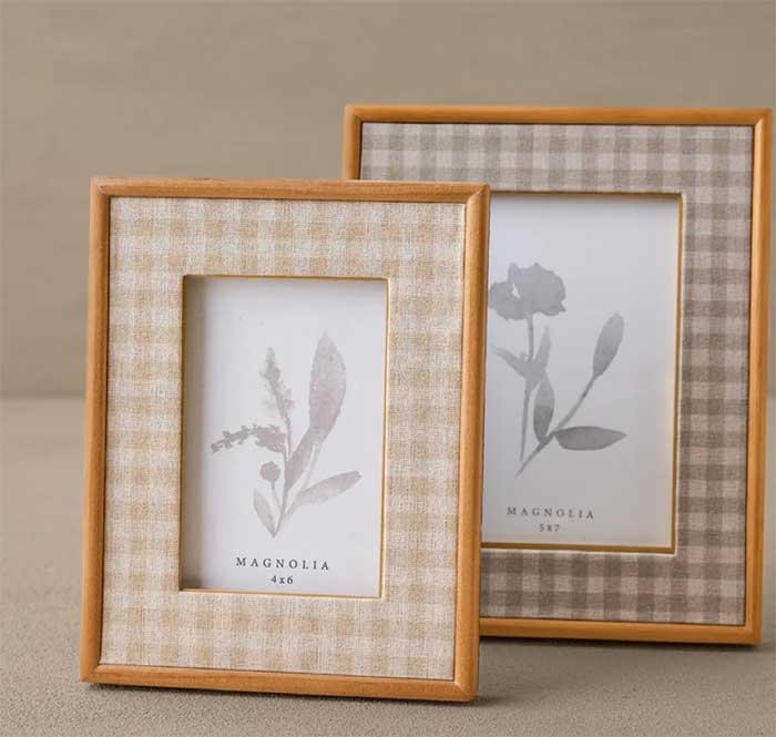 two wood frames with tan gingham mats from magnolia