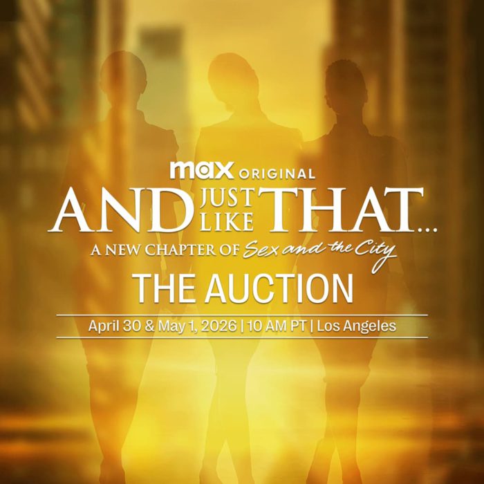 announcement image of an auction of And Just Like That show props on April 30 and May 1, 2026