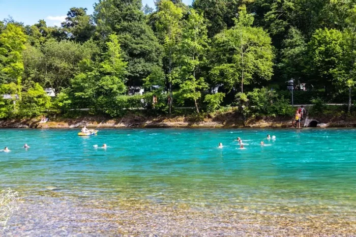 swimmers in the aare river in switzerland